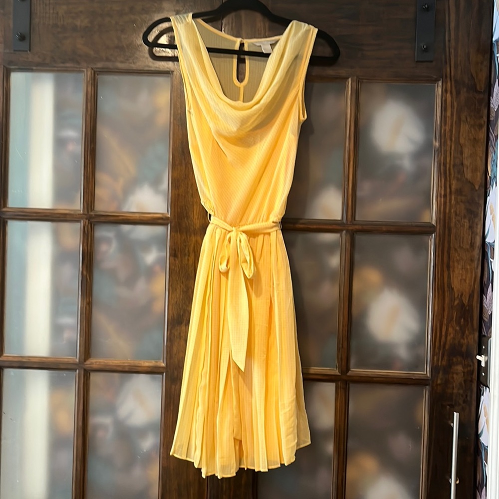 Yellow modest houndstooth dress waist tie sheer with lining 2